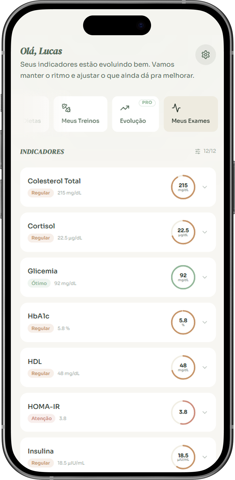 Tela do app Soufit - A IA analisa seus marcadores